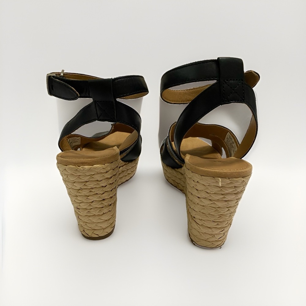 UGG Careena Black Leather Wedge Espadrille Sandals - Size 8.5 - Picture 3 of 8
